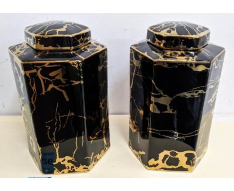 GINGER JARS, a pair, 31cm x 19cm glazed ceramic, marble print detail. (2) 
