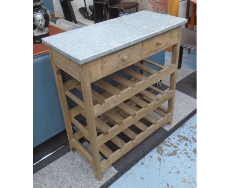 WINE RACK, vintage style, in wood, with a rectangular zinc top, over two short drawers, 76cm x 36cm x 82cm.