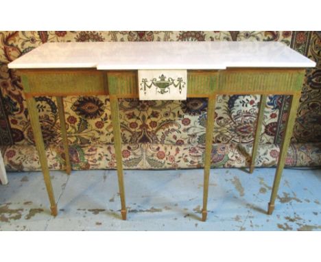 CONSOLE TABLE, Neo Classical design painted of breakfront form with marble top above simulated fluted framed and marble table