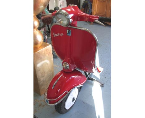 STANDARD LAMP, front section of a Vespa scooter, red finish, 106cm H.