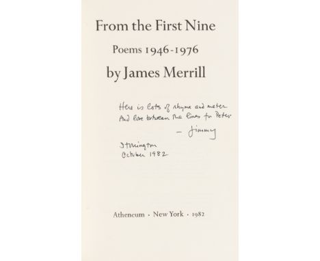 Merrill (James) From the First Nine Poems 1946-1976, jacket a little bumped and chipped at extremities, New York, Atheneum, 1