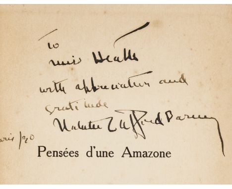 NO RESERVE Barney (Natalie Clifford) Pensées d'une Amazone, first edition, signed presentation inscription from the author "T