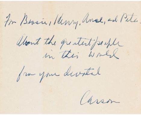 McCullers (Carson) The Member of the Wedding, first edition, signed presentation inscription from the author "For Bessie, Hen