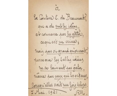 NO RESERVE Montesquiou (Robert de la) Les Délices de Capharnaum, first edition, lengthy initialed presentation inscription fr