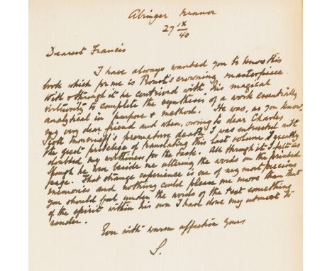 Proust (Marcel) Time Regained, translated by Stephen Hudson, first English edition, signed presentation inscription from the 