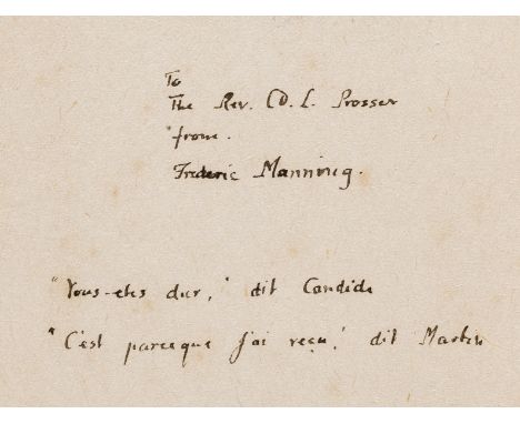 Manning (Frederic) Eidola, first edition, signed presentation inscription from the author "To the Rev. D. L. Prosser from Fre