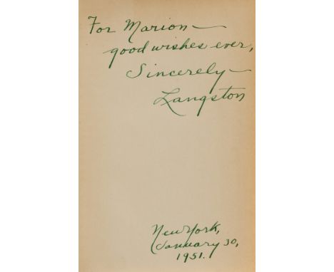 Hughes (Langston) Montage of a Dream Deferred, first edition, signed presentation inscription from the author to Marion Palfi