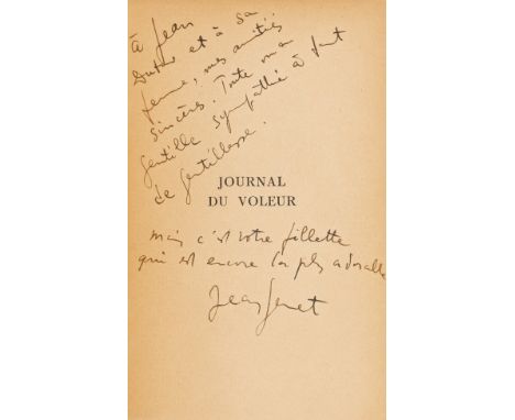 Genet (Jean) Journal du Voleur, first trade edition, signed presentation inscription from the author to Jean Dufour to half-t