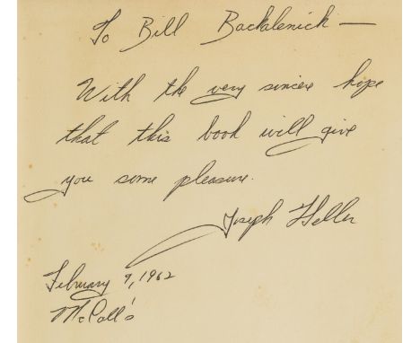 Heller (Joseph) Catch-22, first edition, signed presentation inscription from the author "To Bill Backalenick - with the very