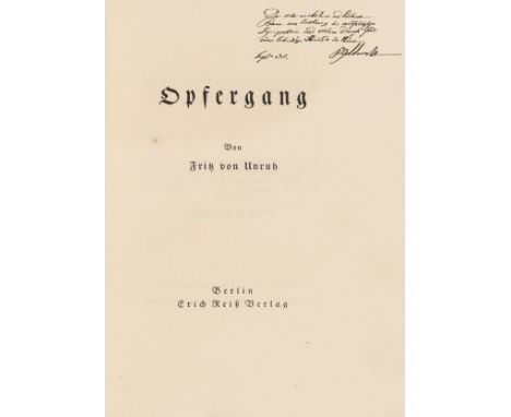 NO RESERVE Unruh (Fritz von) Opfergang, first edition, number 16 of 75 copies, signed by the author on title with 4-line auto