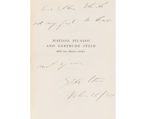 Stein (Gertrude) Matisse Picasso and Gertrude Stein, first edition, one of 500 copies, signed presentation inscription from t