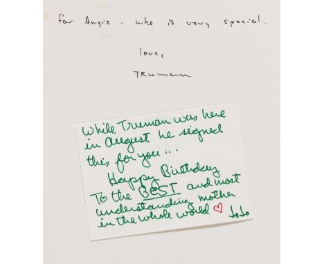 Capote (Truman) One Christmas, first trade edition, signed presentation inscription from the author to Johnny Carson's mother