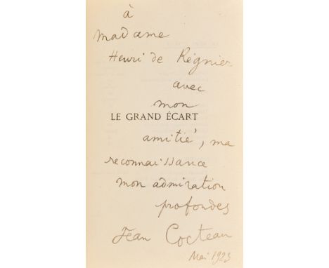 Cocteau (Jean) Le Grand Écart. Roman, first edition, signed presentation inscription from the author to Marie de Régnier date