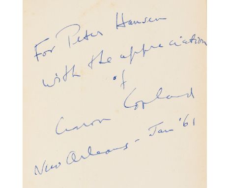 Copland (Aaron) Music and Imagination, first edition, signed presentation inscription from the author to endpaper, original c