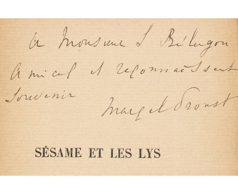 Proust (Marcel, translator).- Ruskin (John) Sesame et les Lys. Des trésors des rois, des jardins des reines, first edition, s