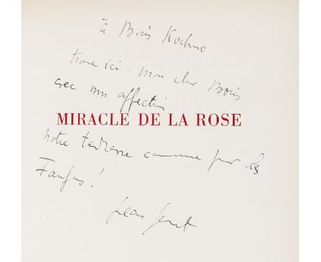 Genet (Jean) Miracle de la Rose, first edition, number 90 of 475 copies, signed presentation inscription from the author to "