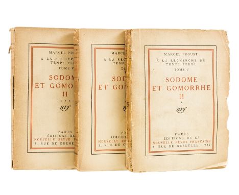 Proust (Marcel) Sodome et Gomorrhe II, 3 vol., first edition, vol.1 with signed presentation inscription from the author to H