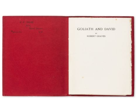 Graves (Robert) Goliath and David, first edition, signed presentation inscription from the author "H. H. Abbott, from Robert 