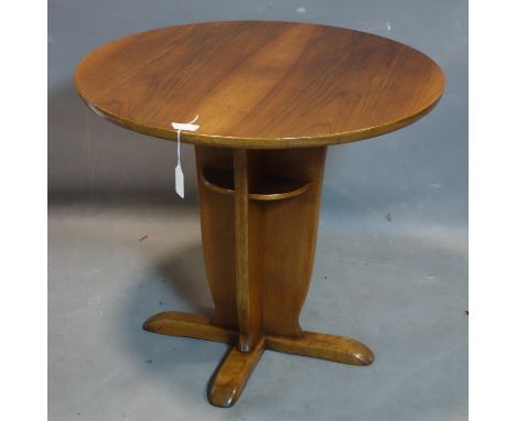 An Art Deco style walnut lamp table, H.60 D.70cm 