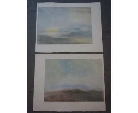 Donald Wilkinson, two Scottish landscapes, to include one of The Hebrides / Islands in fog - from Eigg, numbered 8/80, and on