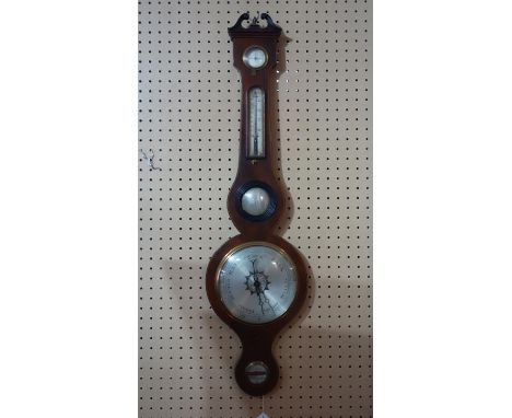A 19th century inlaid mahogany banjo Barometer, signed A.Solca Tunbridge wells, H.96cm 