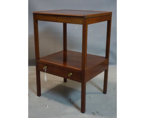 A Georgian style mahogany 2 tier lamp table, with drawer, H.83 W.55 W.48cm 