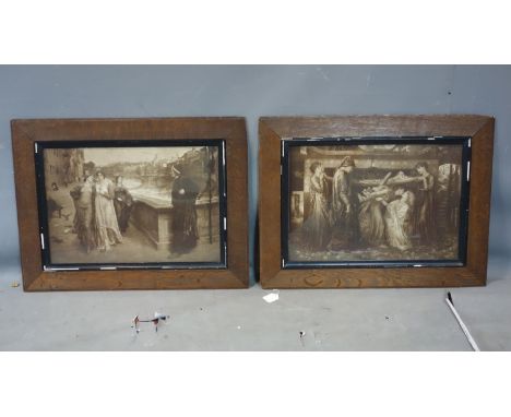 A pair of Art Nouveau prints, set in oak frames, 40 x 57cm 