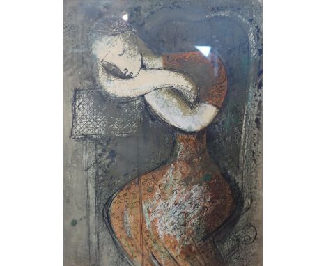 Frances Richards (1903-1985), 'Girl resting', mixed media, 35 x 26cm 