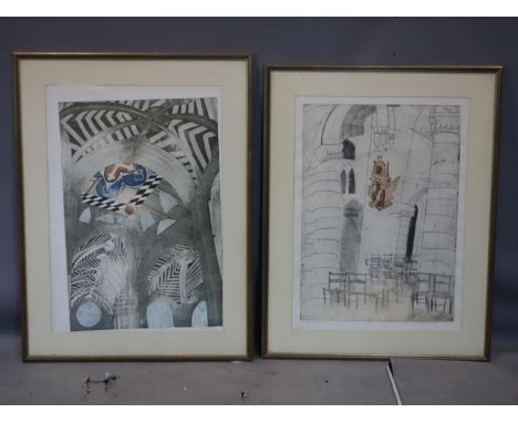 Alison Neville (British, b.1945), two etching and aquatints, 'St Bartholomews I', numbered 12/100, 75 x 53cm, and 'Westminste
