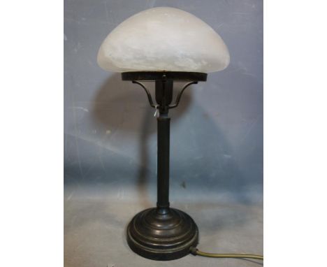An Art Deco style lamp with frosted glass shade, H.44cm 