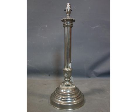 A large metal column table lamp with no shade, H.57cm 