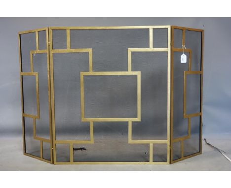 An Art Deco style gilt metal and mesh fire screen, 84 x 136cm 