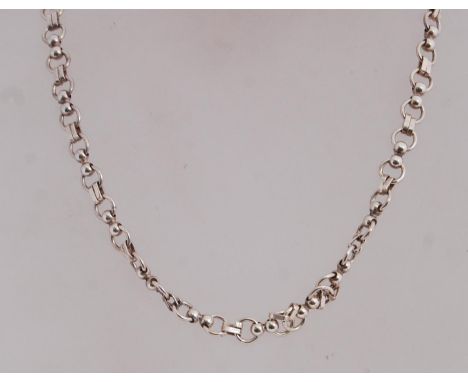 A hallmarked fancy chain link necklace with lobster claw clasp. Mesaure 17.5 inches.
