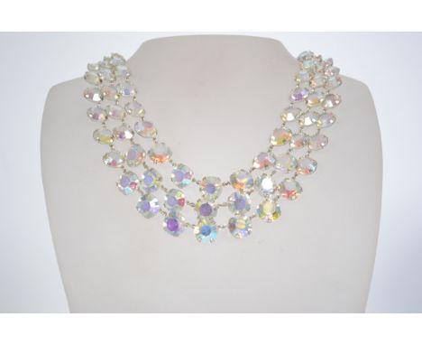 Three strand necklaces dating from the 1950's/60's of large graduated in foiled rhinestones. Contains a roller catch and bolt