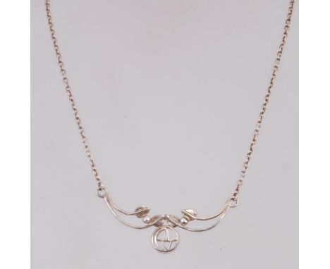 A 925 silver pendant necklace with Art Nouveau style pendant with hoop clasp. 