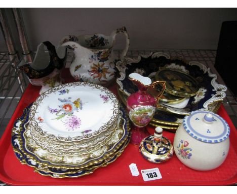 Coalport and Other Cabinet Plates, XIX Century jug, Davenport spill vase, Poole jam pot, etc:- One Tray