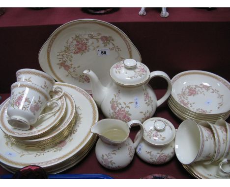 A Royal Doulton Porcelain Part Tea and Dinner Service in the 'Lisette' Pattern, comprising; teapot and cover, eight dinner pl