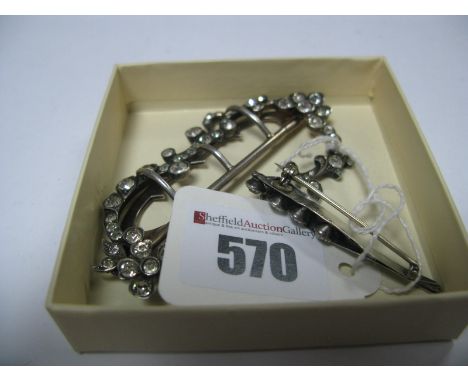 A Decorative Buckle, of shaped design stamped "925", 8cm long; a hallmarked silver brooch with claw set highlights. (2)