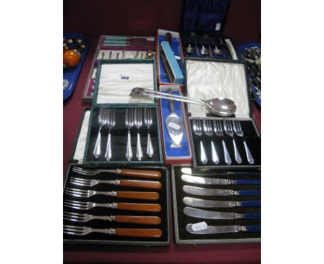 Vintage Cased Tea Knives, cake forks, cake slices, anointing spoon style teaspoons, further cased teaspoons etc.