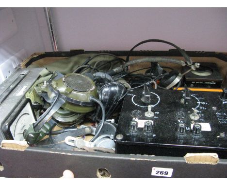 Racal Acoustic Pilots Earphones, level transistor voltmeter, transfomer, Unilab Ticker Timer, etc:- One Box