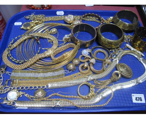 A Collection of Vintage Style and Later Gilt Coloured Costume Jewellery, including wide bangles ornate bracelets, collarette 