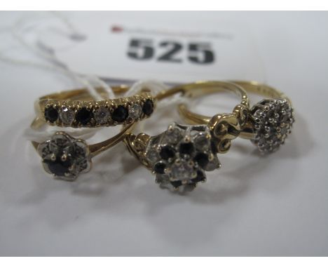 A 9ct Gold Cluster Dress Ring, of claw set alternative design, within openwork ornate shoulders, another similar, of flower h