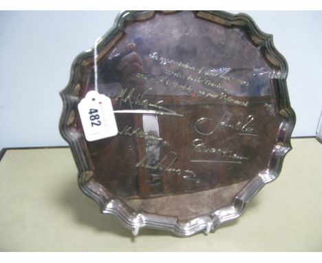 A Hallmarked Silver Salver, Roberts &amp; Belk, Sheffield 1984, "In Appreciation of your many years service to the Practice a