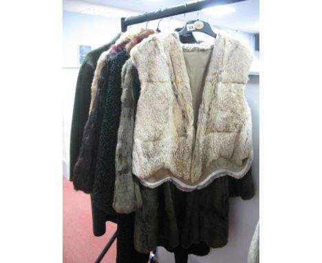 Two Coney Fur Jackets, a gilet, vintage fur coat and curly lamb coats and a Gents 'Hardy Amies for Hepworth' wool tweed coat.