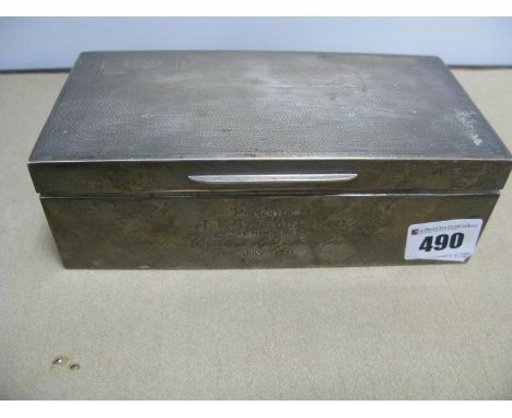 A Hallmarked Silver Cigarette Box, "Presented to A.E Tunstall Esq by the Members of the Brooklands Hotel Rowing Club July 193