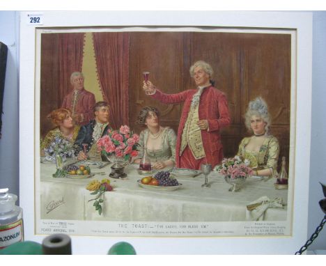 A Pears Annual 1914 Chromolithograph Print, 'The Toast: The Ladies God Bless 'Em', 37 x 46cm overall.