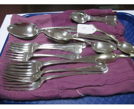 Assorted Hallmarked Silver Old English Pattern Cutlery, initialled; a set of four hallmarked silver bright cut teaspoons, a s