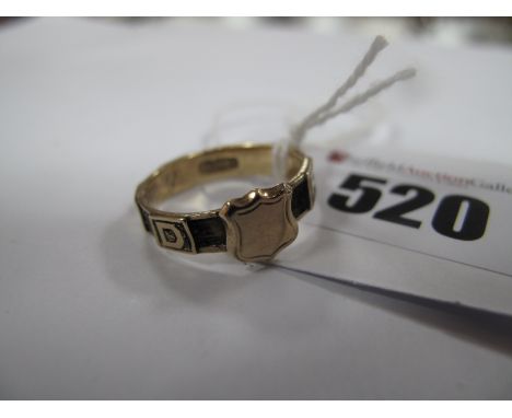 A XIX Century Mourning Ring, with alternate inset hairwork and "Regard" panel detail, a vacant shield to front, stamped "H&am
