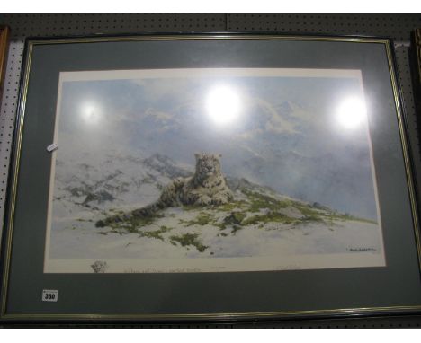 David Shepherd (1931-2017) 'Snow Leopard', Ltd Edition colour print of 950, 40.5 x 69.5cm graphite signed, with personal nota