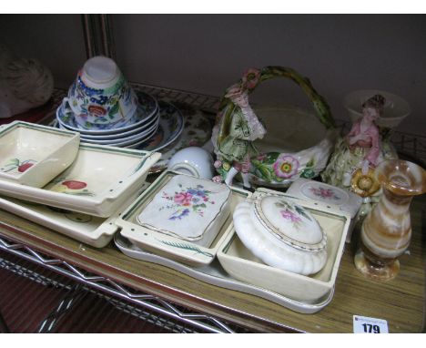 XIX Century Cups, Saucers, with Chinese transfer decoration, Susie Cooper, Crown Works Burlsem dishes, Italian figures etc:- 